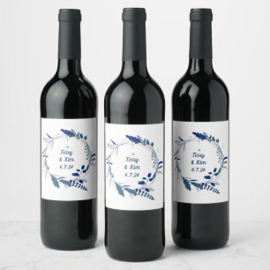 Pretty Wreath Modern Design Floral Flowers Wine Label
