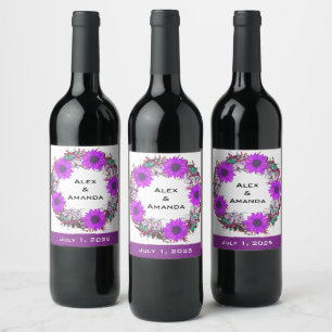 Pretty Wreath Modern Design Floral Flowers Wine Label