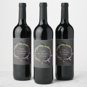 Pretty Wreath Modern Design Floral Flowers Wine Label