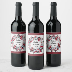 Pretty Wreath Modern Design Floral Flowers Wine Label