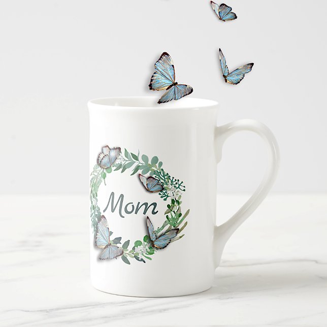 Pretty Wreath with Butterflies Mothers Day  Bone China Mug (Creator Uploaded)