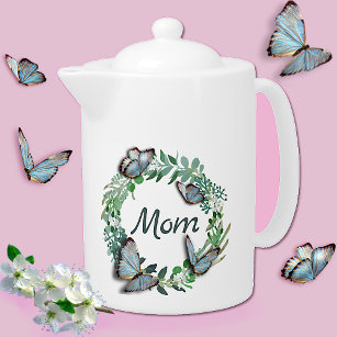Pretty Wreath with Butterflies Mothers Day Teapot