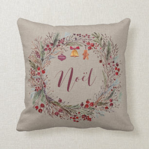 Pretty Wreath with Ornaments Personalised Cushion