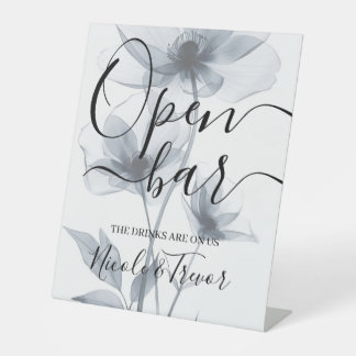 Pretty X-Ray Watercolor Flowers Wedding Open Bar Pedestal Sign