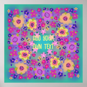 Pretty Yellow and Pink Flowers You Customise Poster