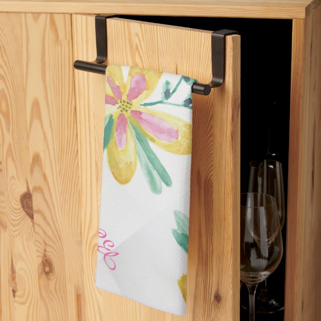 Pretty yellow and pink tea towel (Thirds Fold)