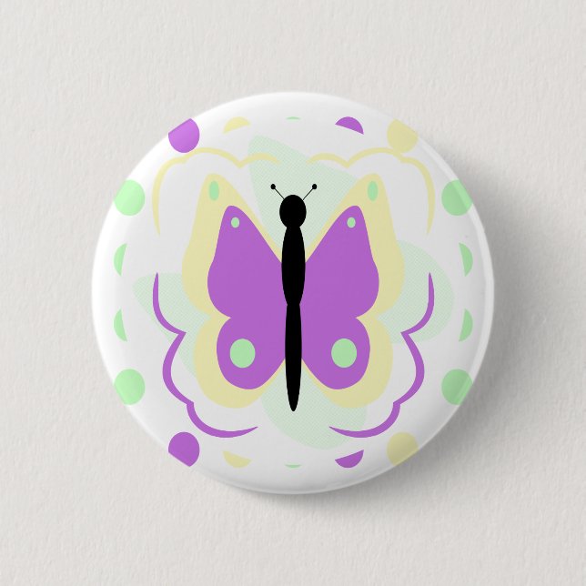 Pretty Yellow And Purple Butterfly Button (Front)
