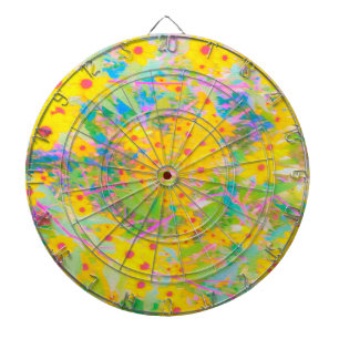 Pretty Yellow and Red Flowers with Turquoise Dartboard