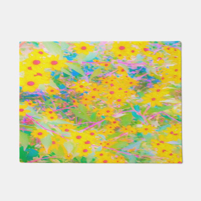 Pretty Yellow and Red Flowers with Turquoise Doormat (Front)