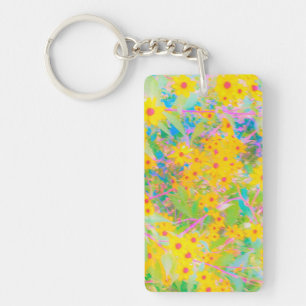 Pretty Yellow and Red Flowers with Turquoise Key Ring