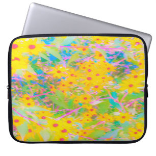 Pretty Yellow and Red Flowers with Turquoise Laptop Sleeve
