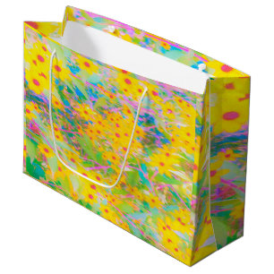 Pretty Yellow and Red Flowers with Turquoise Large Gift Bag