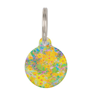 Pretty Yellow and Red Flowers with Turquoise Pet Tag