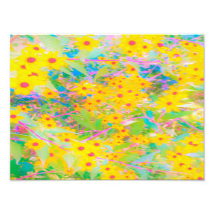 Pretty Yellow and Red Flowers with Turquoise Photo Print
