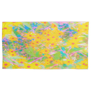 Pretty Yellow and Red Flowers with Turquoise Pillowcase