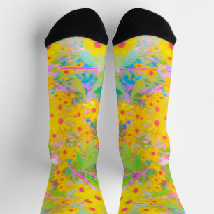 Pretty Yellow and Red Flowers with Turquoise Socks