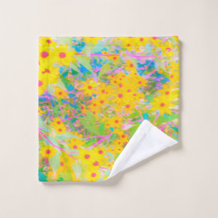 Pretty Yellow and Red Flowers with Turquoise Wash Cloth