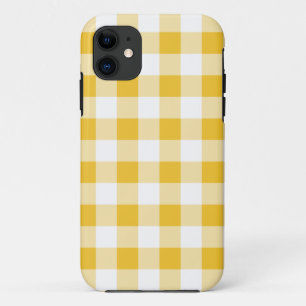 Pretty Yellow and White Buffalo Plaid Pattern iPhone 11 Case