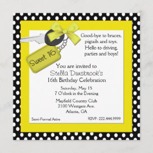 Pretty Yellow, Black and White Sweet 16 Invitation