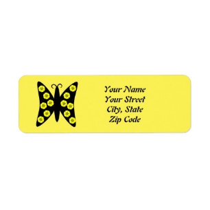 Pretty Yellow & Black Butterfly Return Address Label