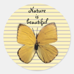 Pretty Yellow Butterfly Classic Round Sticker