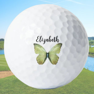 Pretty yellow butterfly custom name ladies golf balls