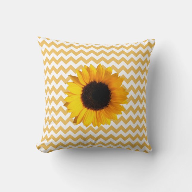 Pretty Yellow Chevron Pattern & Sunflower Cushion (Front)
