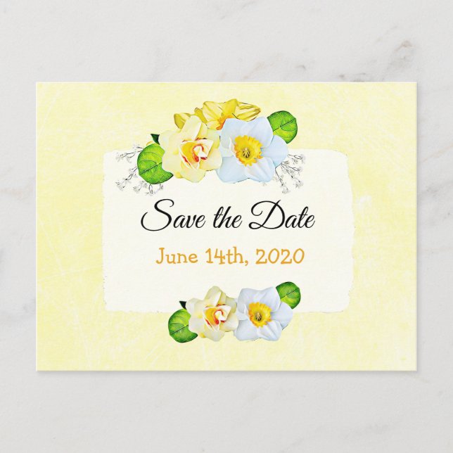 Pretty Yellow Daffodil Flowers Save the Date Postcard (Front)