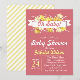 Pretty Yellow Daisies & Pink Baby Shower Invitation