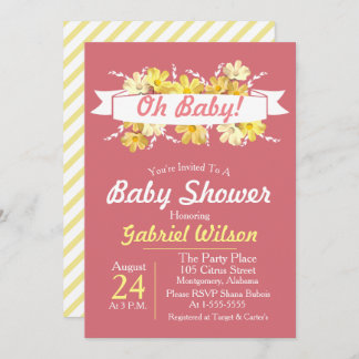 Pretty Yellow Daisies & Pink Baby Shower Invitation