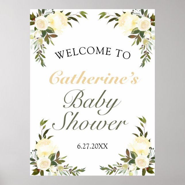Pretty Yellow Floral Baby Shower Welcome Poster (Front)