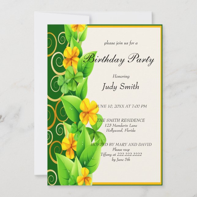 Pretty Yellow Floral Birthday Invitation (Front)