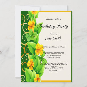 Pretty Yellow Floral Birthday Invitation