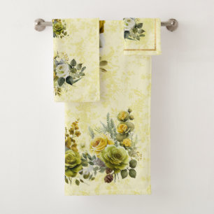 Pretty Yellow Floral Damask Towel Set