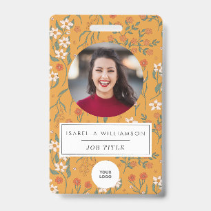 Pretty Yellow Floral Employee Photo ID Template Badge