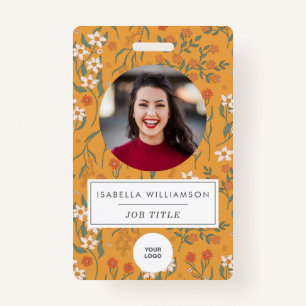 Pretty Yellow Floral Employee Photo ID Template ID Badge