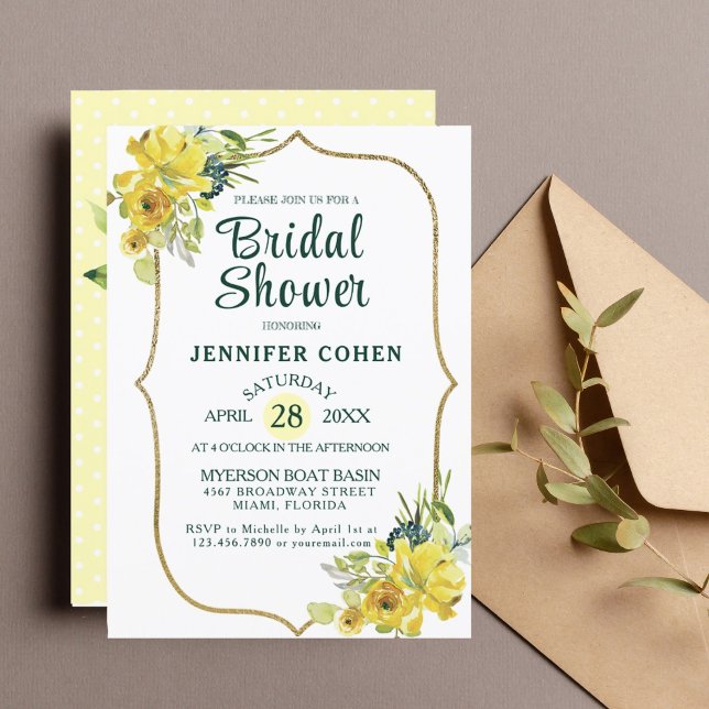 Pretty Yellow Floral Gold Bouquet Bridal Shower Invitation (Creator Uploaded)