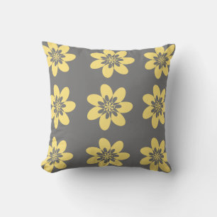 Pretty Yellow Floral On Grey Cushion