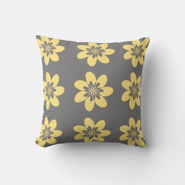 Pretty Yellow Floral On Grey Cushion (Front)