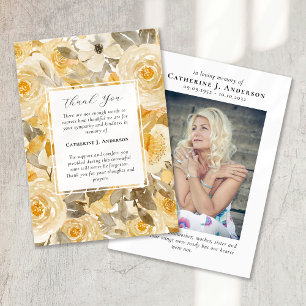 Pretty Yellow Floral Photo Sympathy Funeral Thank You Card