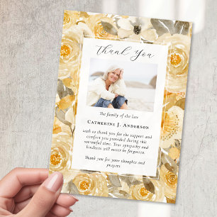 Pretty Yellow Floral Photo Sympathy Funeral Thank You Card