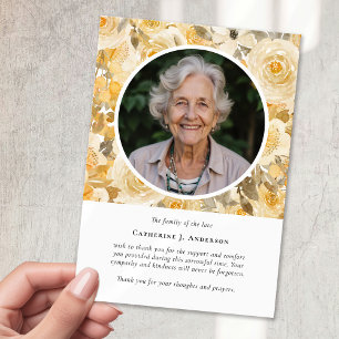 Pretty Yellow Floral Photo Sympathy Funeral Thank You Card