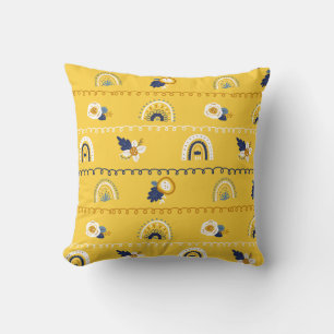 Pretty Yellow Floral Rainbow Pattern Cushion