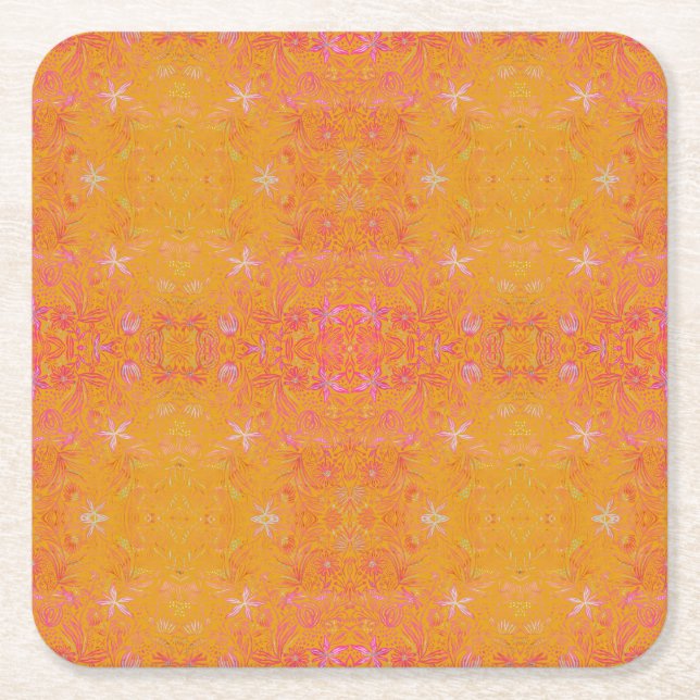 Pretty Yellow Floral Square Paper Coaster (Front)