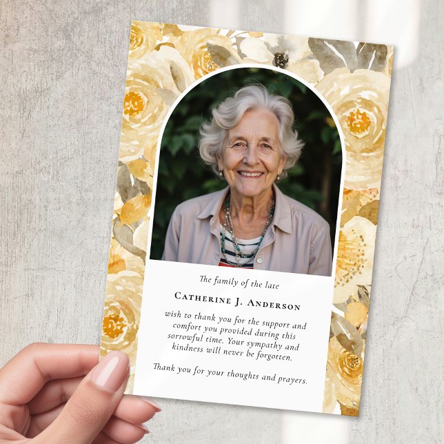 Pretty Yellow Floral Sympathy Funeral Thank You Card (Creator Uploaded)