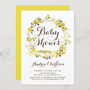Pretty Yellow Floral Wreath Summer Baby Shower Invitation