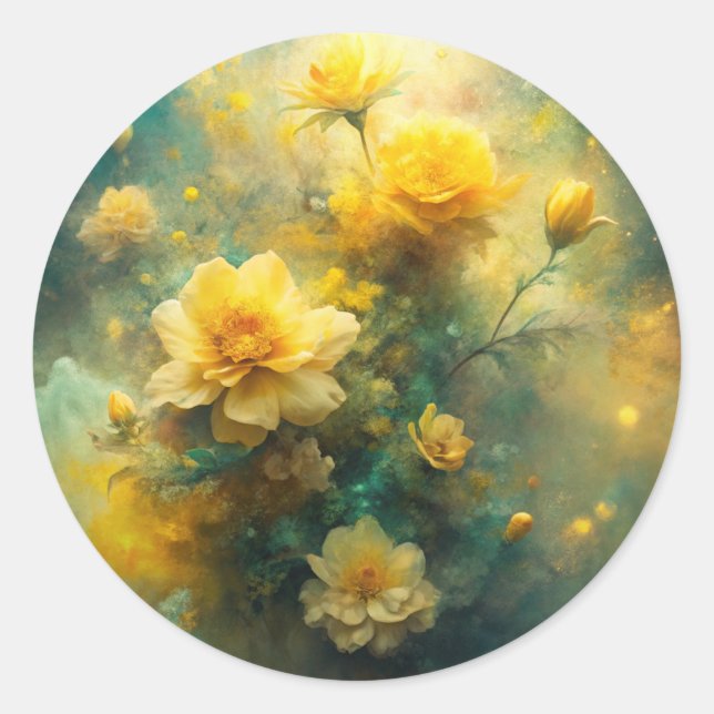 Pretty Yellow Flowers  Classic Round Sticker (Front)