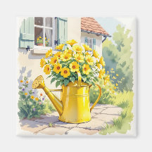 Pretty Yellow Flowers in Watering Can  
