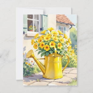 Pretty Yellow Flowers in Watering Can Postcard