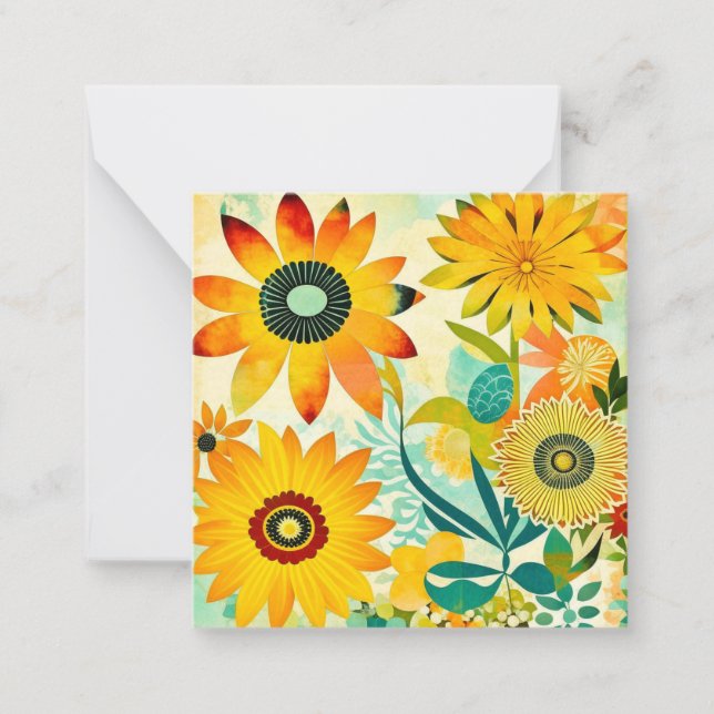 Pretty Yellow Flowers Whimsical Folk Art Card (Front)